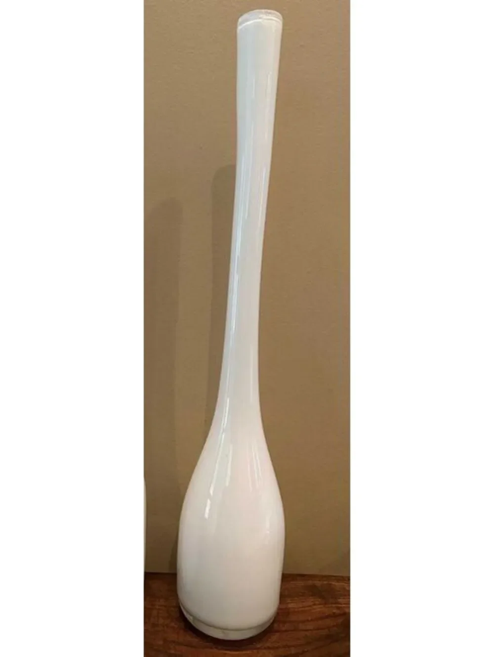 Vintage White Opaline Encased in Clear Art Glass MCM Vase 23” Tall